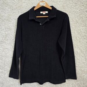 Birdwell Beach Britches Polo Mens M Black Terry Cloth Long Sleeve Surf